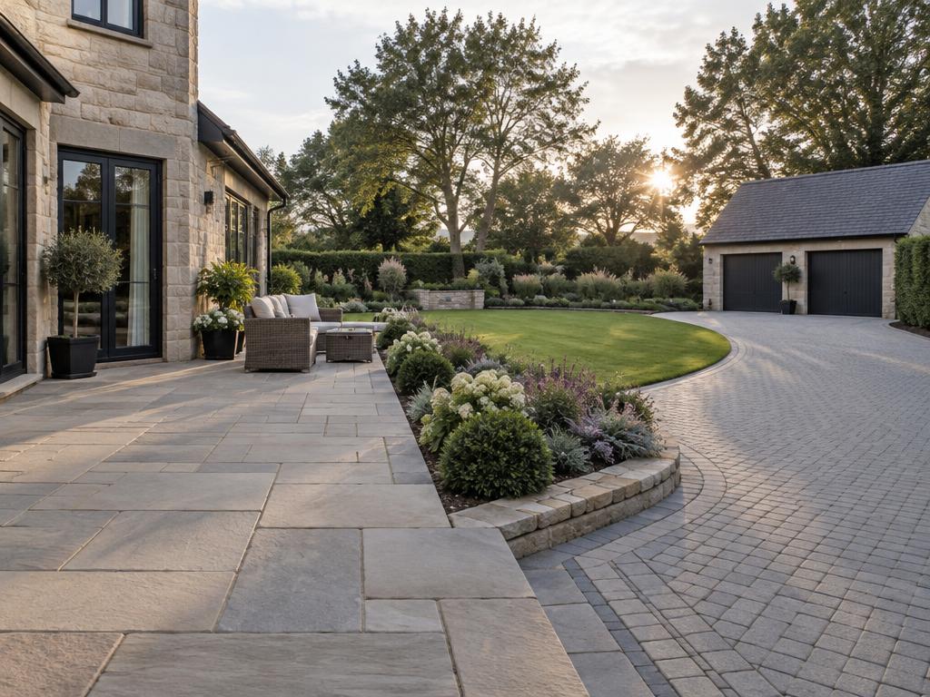 Premium landscaped garden with installed paving and driveway